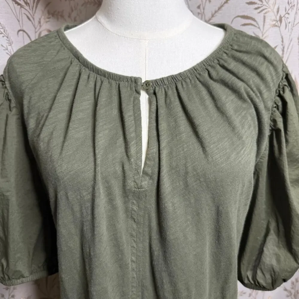 Old Navy Olive Green Puff Sleeve Keyhole Top Womens XL Boho Cottagecore Peasant
